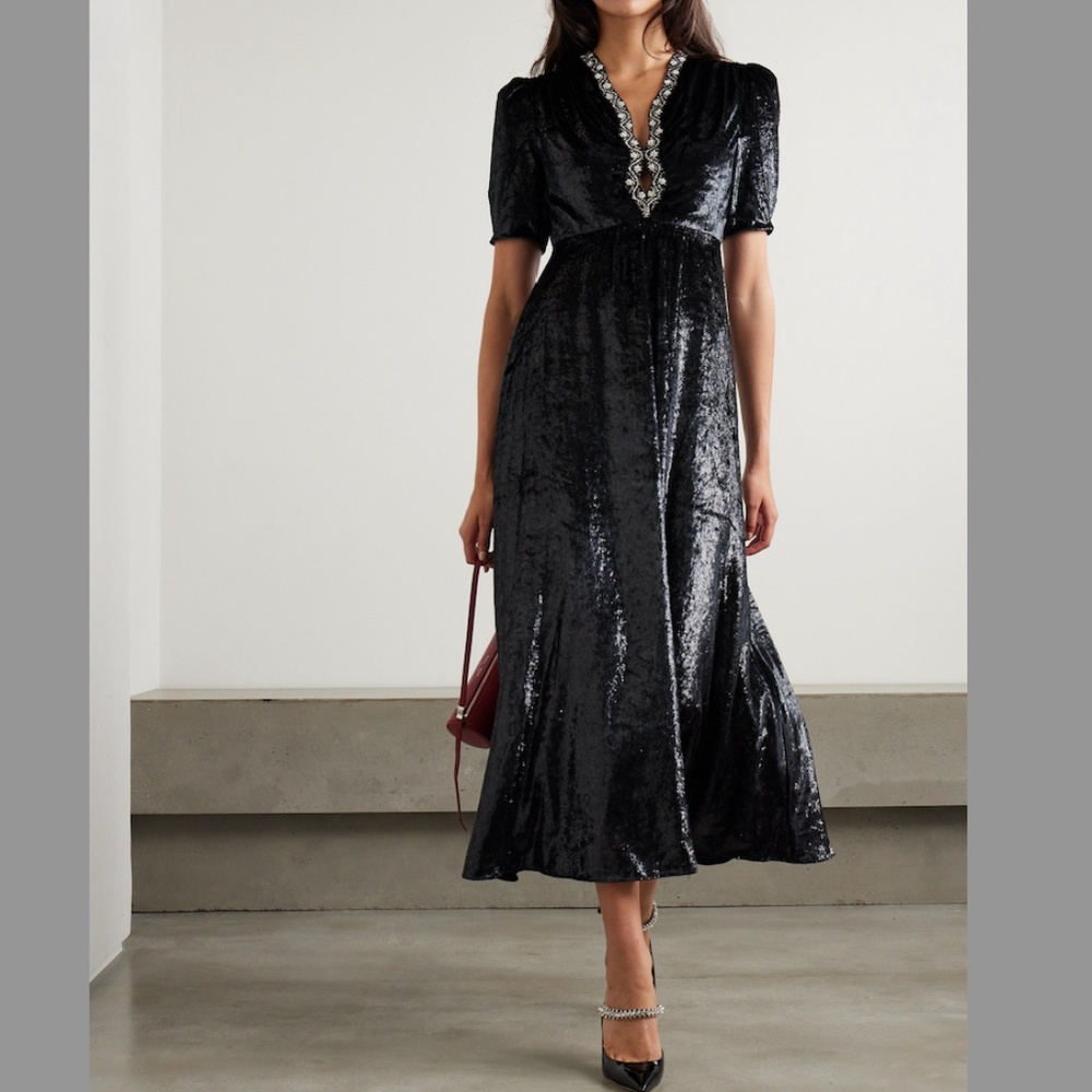 Saloni - Tabitha Metallic Velvet Midi Dress